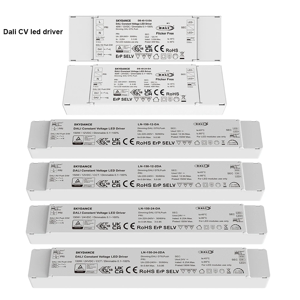 Skydance 40W 150W DALI Dimming LED Driver 220-240V To 12V/24VDC for Single Color/CCT Led Light Dimmer Power Supply Transformer
Skydance 40W 150W DALI Dimming LED Driver 220-240V To 12V/24VDC for Single Color/CCT Led Light Dimmer Power Supply Transformer