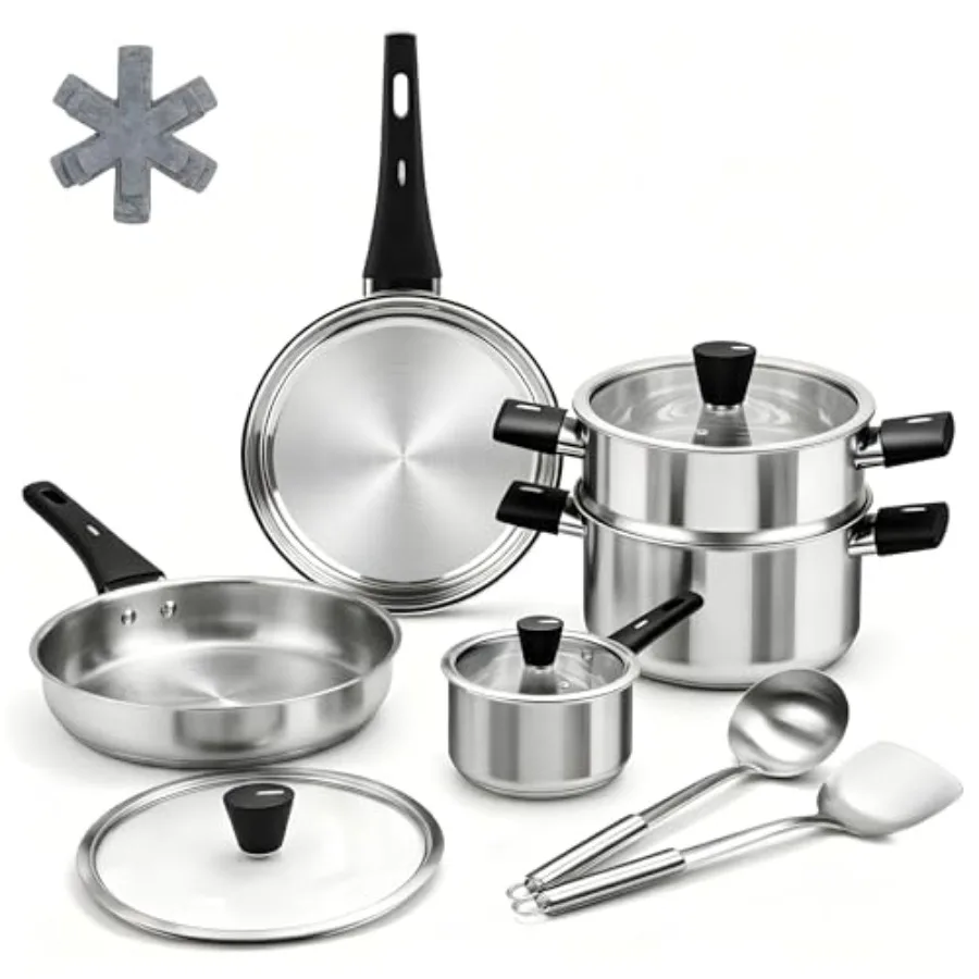 Stainless Steel Cookware Set for Kitchen: Silver, Stay-Cool Handles, Non-Toxic, Dishwasher Safe, All-Stovetop Compatible Gas/El
Stainless Steel Cookware Set for Kitchen: Silver, Stay-Cool Handles, Non-Toxic, Dishwasher Safe, All-Stovetop Compatible Gas/El