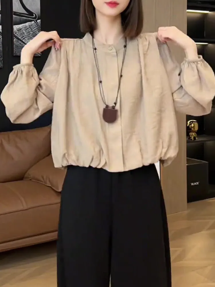 Faionable Long Sve ort irt Women's Loose Sle Spring Autumn French Sle Button up Breathable Thin round Ne Top
Faionable Long Sve ort irt Women's Loose Sle Spring Autumn French Sle Button up Breathable Thin round Ne Top