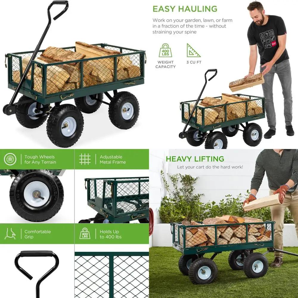 Сверхмощная стальная садовая тележка емкостью 400 фунтов со съемными боками для использования на газоне и дворе
Сверхмощная стальная садовая тележка емкостью 400 фунтов со съемными боками для использования на газоне и дворе