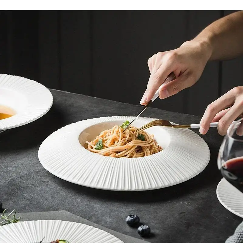 Modern Striped Ceramic Soup Bowl Pasta Western Dinner Plate 10/11 Inch Cooking Kitchen Utensils Porcelain
Modern Striped Ceramic Soup Bowl Pasta Western Dinner Plate 10/11 Inch Cooking Kitchen Utensils Porcelain