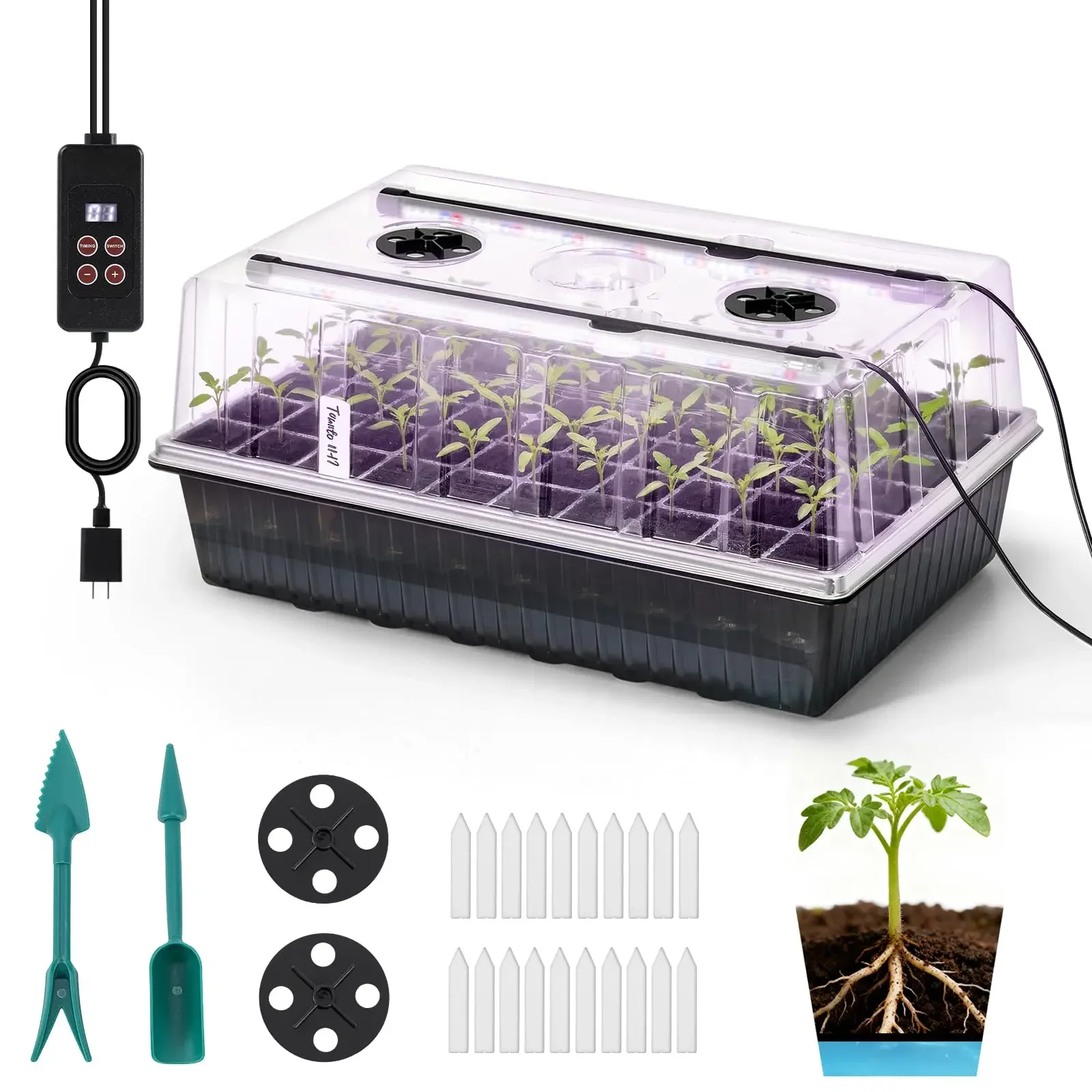 60-Cell Self-Watering Seed Starter Tray With LED Grow Light And Humidity Dome
60-Cell Self-Watering Seed Starter Tray With LED Grow Light And Humidity Dome