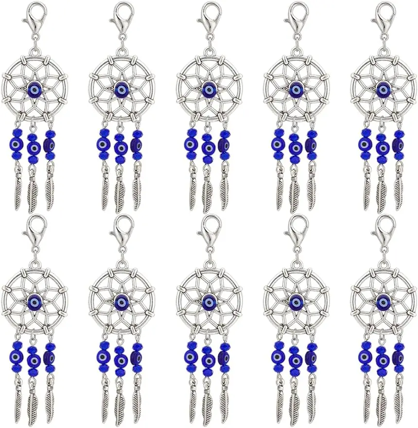 24Pcs Dreamcatcher Charms Handmade Evil Eye Lampwork Bead Alloy Keychain Pendants Woven Net with Feather Pendant Charms
24Pcs Dreamcatcher Charms Handmade Evil Eye Lampwork Bead Alloy Keychain Pendants Woven Net with Feather Pendant Charms