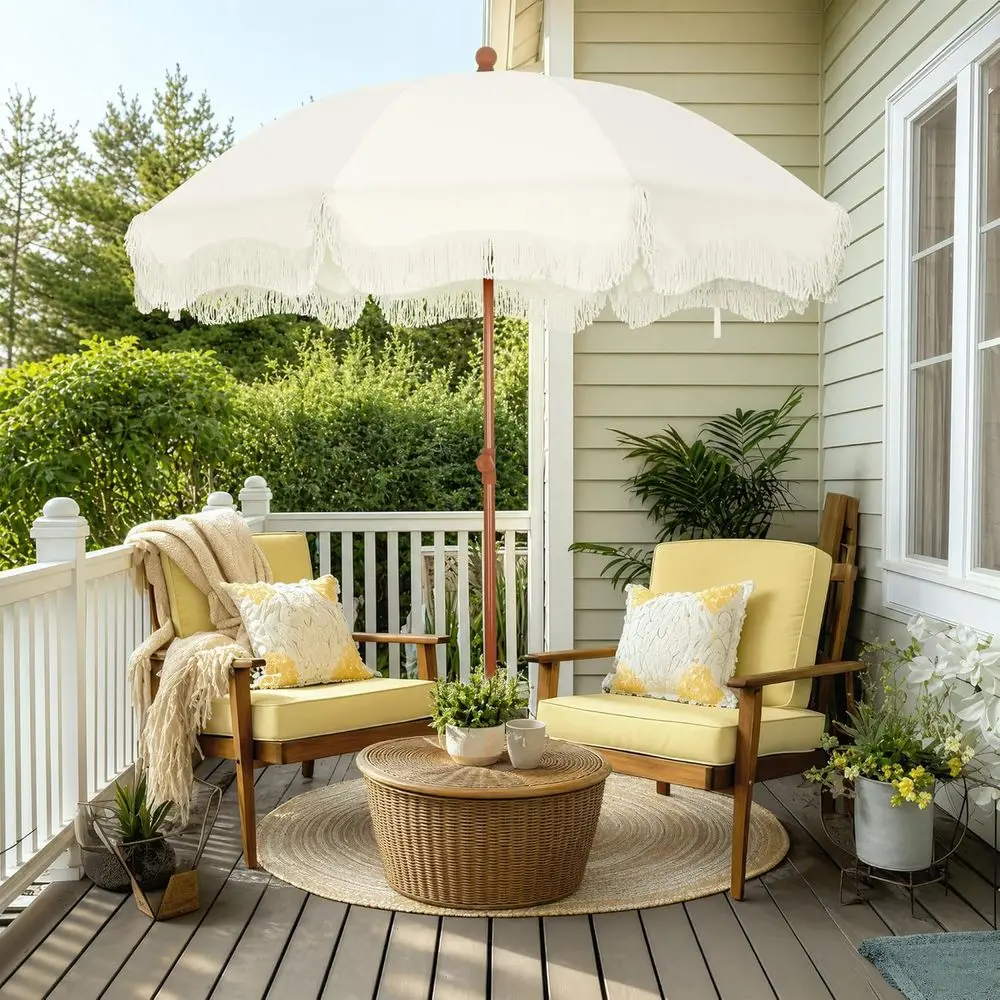 Portable Heavy-Duty Tassel Beach Umbrella with Sand Anchor, UPF 50+, White (No Base)
Portable Heavy-Duty Tassel Beach Umbrella with Sand Anchor, UPF 50+, White (No Base)