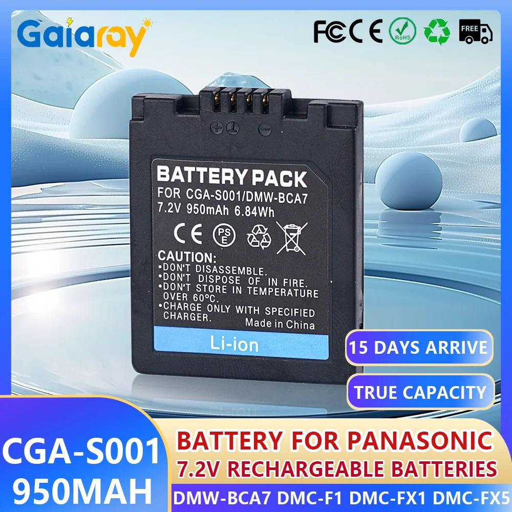 CGA-S001 Аккумулятор для камеры 7,2 В 950 мАч Аккумуляторы для Panasonic CGA-S001 DMW-BCA7 DMC-F1 DMC-FX1 DMC-FX5 Аккумулятор для камеры
CGA-S001 Аккумулятор для камеры 7,2 В 950 мАч Аккумуляторы для Panasonic CGA-S001 DMW-BCA7 DMC-F1 DMC-FX1 DMC-FX5 Аккумулятор для камеры