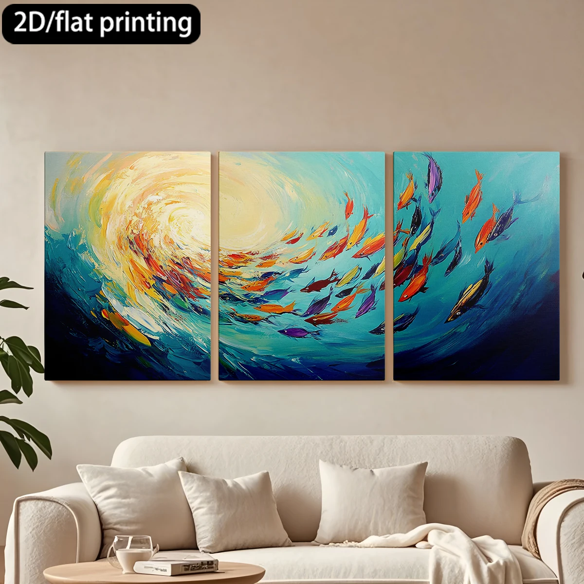 2D flat printing 3pc wooden frame canvas decorative painting School of colorful fish.Corridor bedroom decoration
2D flat printing 3pc wooden frame canvas decorative painting School of colorful fish.Corridor bedroom decoration