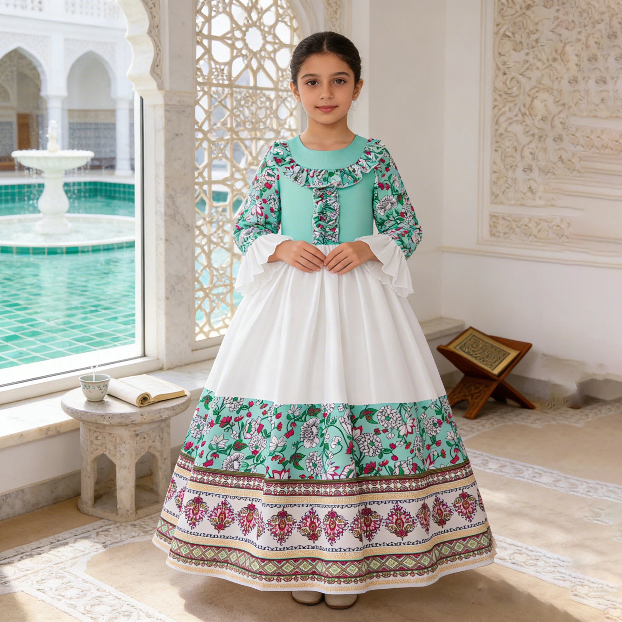 Элегантное платье для девочек с цветочным узором, мусульманское молитвенное платье принцессы, длинный рукав, арабский стиль Дубай, праздничное платье для девочек на Ид, свадебное платье для девочек
Элегантное платье для девочек с цветочным узором, мусульманское молитвенное платье принцессы, длинный рукав, арабский стиль Дубай, праздничное платье для девочек на Ид, свадебное платье для девочек