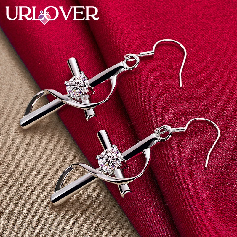 URLOVER 925 Sterling Silver Earring For Woman Geometric Cross Zircon Crystal Drop Earrings Party Wedding Fashion Jewelry Gifts
URLOVER 925 Sterling Silver Earring For Woman Geometric Cross Zircon Crystal Drop Earrings Party Wedding Fashion Jewelry Gifts