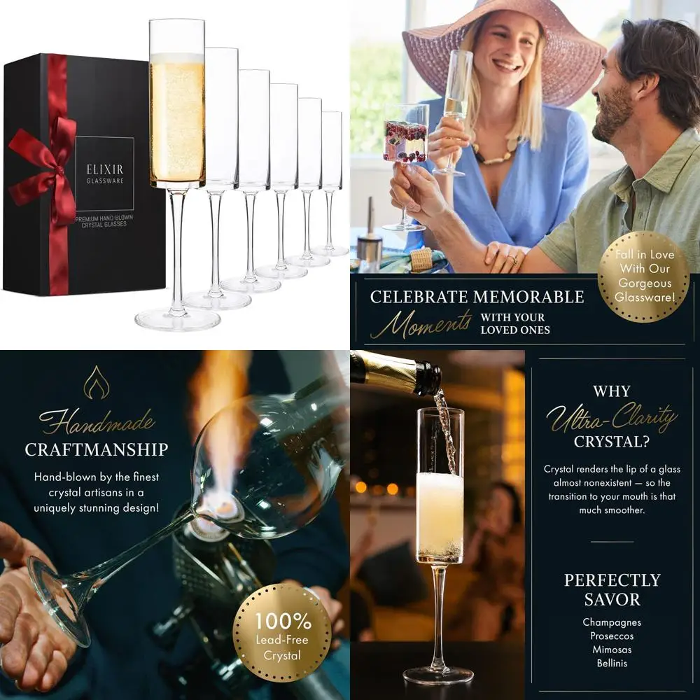 Set of 6 Modern Elegant 6 oz Champagne Flutes - Crystal Wine Glasses for Weddings and Prosecco
Set of 6 Modern Elegant 6 oz Champagne Flutes - Crystal Wine Glasses for Weddings and Prosecco