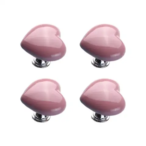4Pcs Ceramic Heart Knobs Stylish Drawer Pull Handle for Kitchen Cabinet Wardrobe Cupboard Door Furniture Fitting Pink