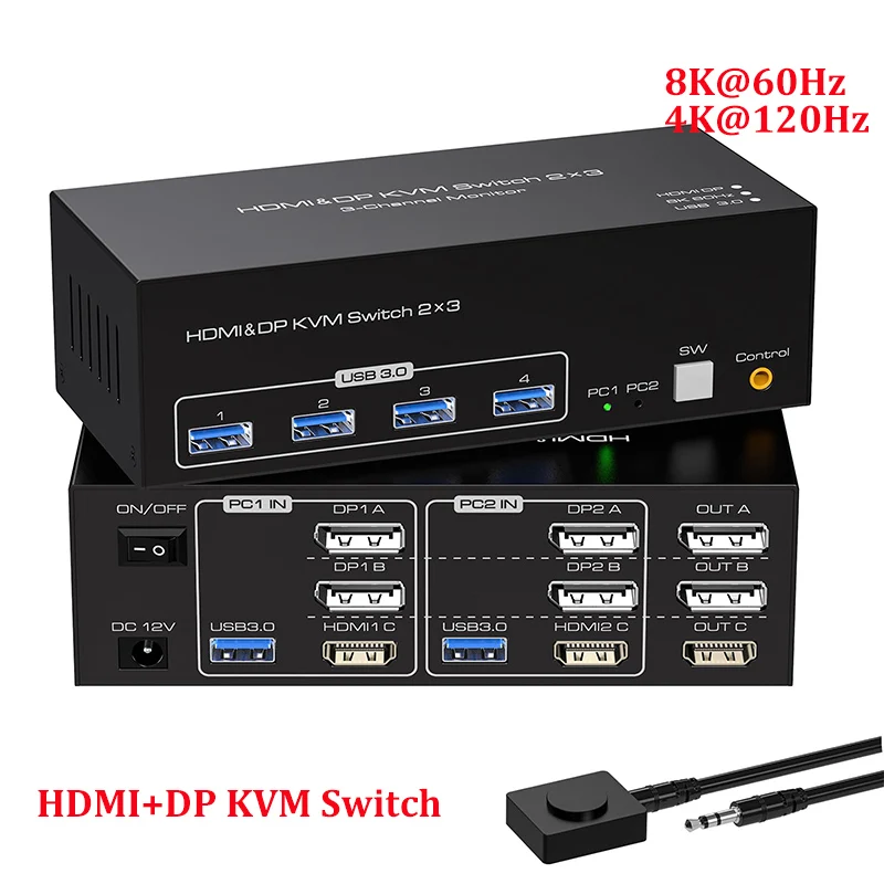 Тройной монитор 8K @ 60Hz HDMI и переключатель KVM с 2 дисплеями, 3 монитора, 2 компьютера DP 1,4 8K порт дисплея для 2 ПК или ноутбуков
Тройной монитор 8K @ 60Hz HDMI и переключатель KVM с 2 дисплеями, 3 монитора, 2 компьютера DP 1,4 8K порт дисплея для 2 ПК или ноутбуков