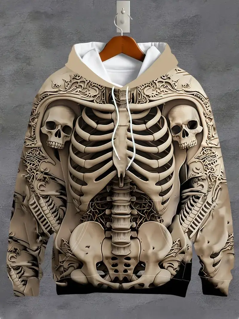 Men's 3D Skull Skull Print Long sleeve hoodie - casual hoodie with strap pockets, polyester fabric, fall/winter collection
Men's 3D Skull Skull Print Long sleeve hoodie - casual hoodie with strap pockets, polyester fabric, fall/winter collection