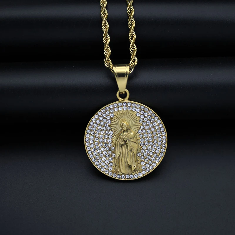 Hip Hop Bling Gold Color Stainless Steel Virgin Mary Round Pendants Necklaces for Men Rapper Jewelry Drop Shipping
Hip Hop Bling Gold Color Stainless Steel Virgin Mary Round Pendants Necklaces for Men Rapper Jewelry Drop Shipping