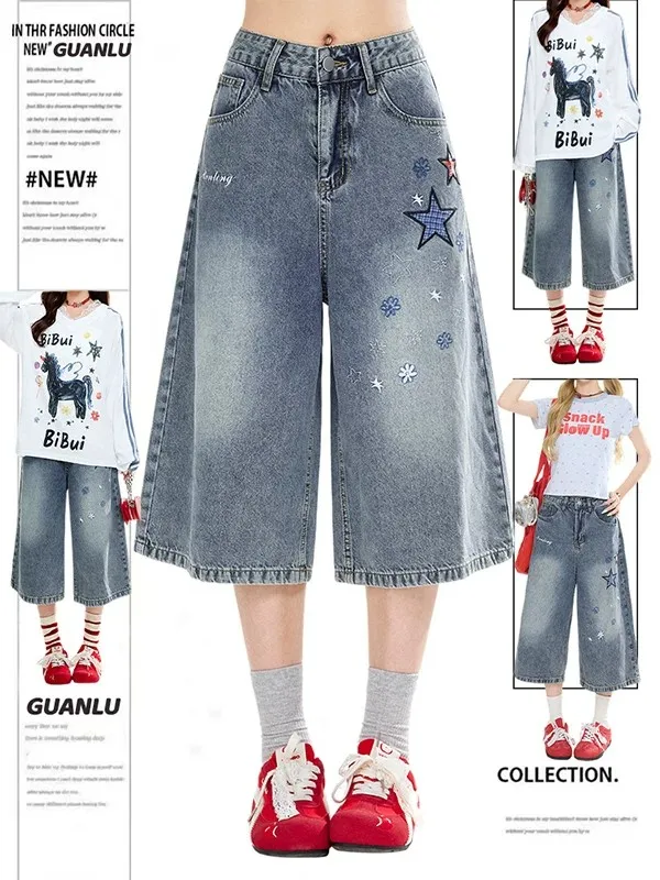 American Style Star Patch Seven-Five Jeans Women Summer 2026 New Loose Slim Wide Leg Mid-Pants Casual Shorts High Waist
American Style Star Patch Seven-Five Jeans Women Summer 2026 New Loose Slim Wide Leg Mid-Pants Casual Shorts High Waist