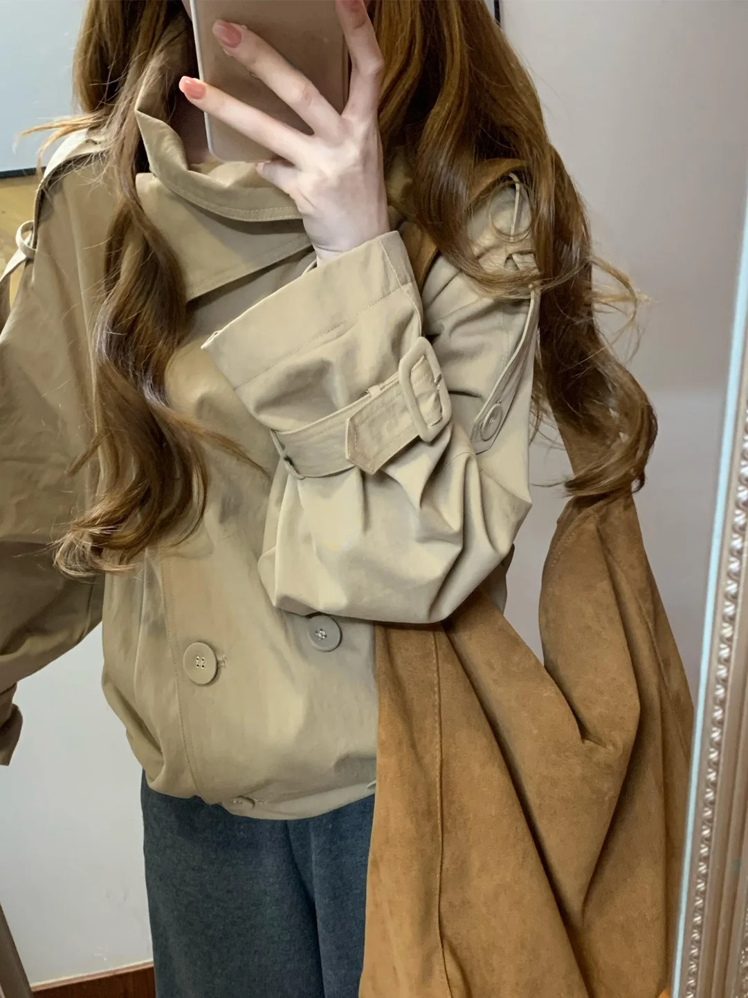 Elegant Short Coat Jacket Women's Spring Autumn Khaki Loose Top Double Breasted Casual Style Polyester Fiber Windbreaker
Elegant Short Coat Jacket Women's Spring Autumn Khaki Loose Top Double Breasted Casual Style Polyester Fiber Windbreaker