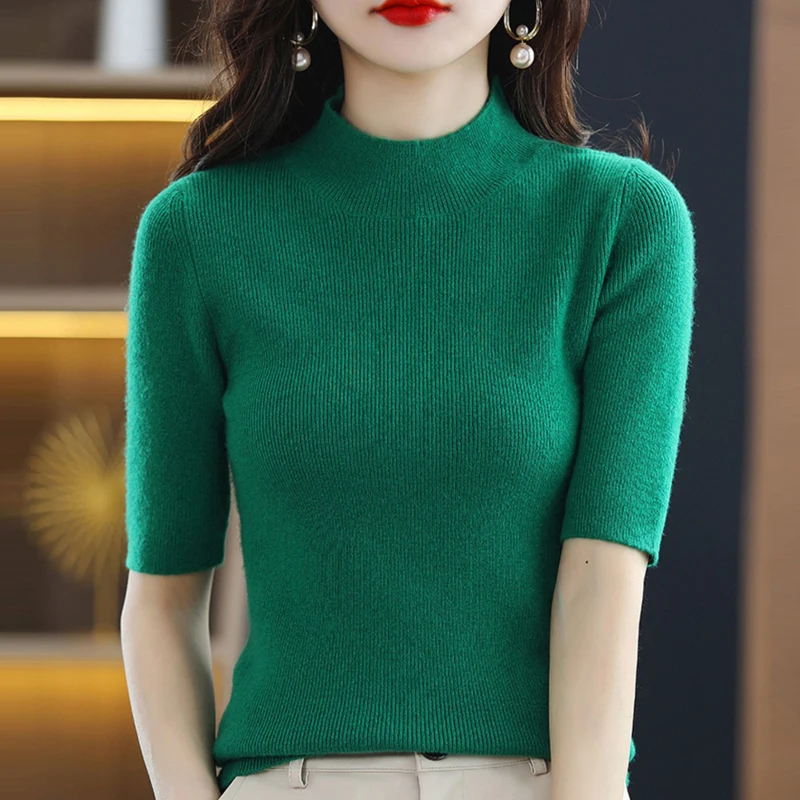 Half Turtleneck Summer Knit Shirt Pullover Women Sweater Solid Casual Half Sleeve Tshirt Knitted Top Elegant Bottom Blouse 27569
Half Turtleneck Summer Knit Shirt Pullover Women Sweater Solid Casual Half Sleeve Tshirt Knitted Top Elegant Bottom Blouse 27569