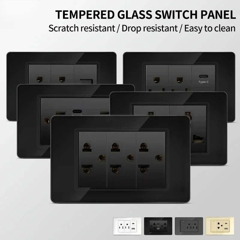 118*75mm Tempered Glass panel socket US Wall Socket Black Thai USB Socket Plug with Dual USB Type-C Ports,Light Switch 110V
118*75mm Tempered Glass panel socket US Wall Socket Black Thai USB Socket Plug with Dual USB Type-C Ports,Light Switch 110V