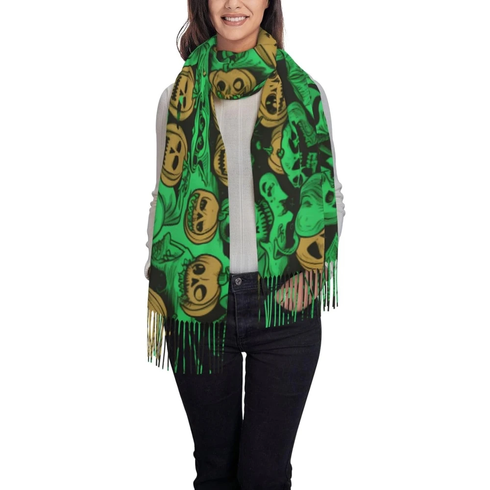 Женский кашемировый шарф, зеленый призрак, ужас, Хэллоуин, принт тыквы, зимняя теплая шаль, шарф с кисточками, мягкий большой размер 
Женский кашемировый шарф, зеленый призрак, ужас, Хэллоуин, принт тыквы, зимняя теплая шаль, шарф с кисточками, мягкий большой размер