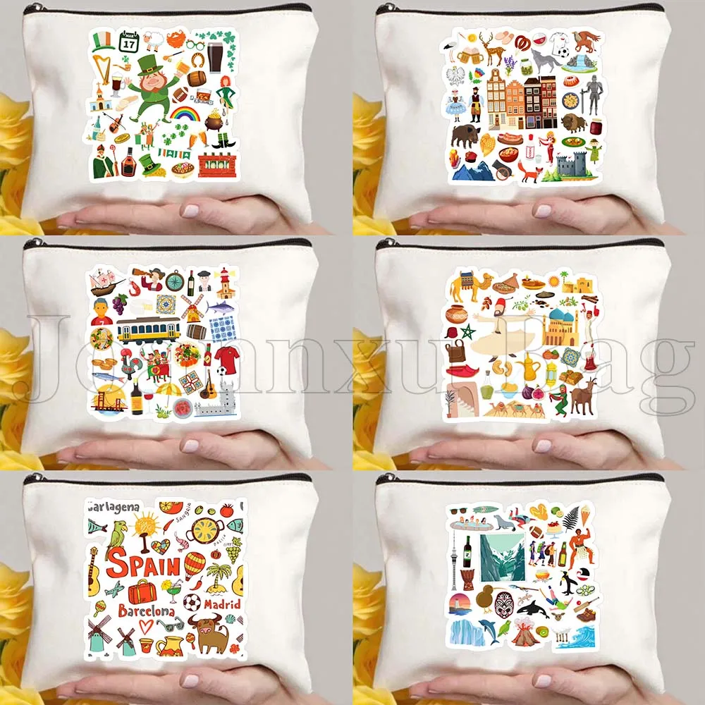 Ireland Austria Cuba Poland Portugal South Africa Nigeria India Spanish Travel Icon Canvas Cosmetic Makeup Bag Pouch Storage Bag
Ireland Austria Cuba Poland Portugal South Africa Nigeria India Spanish Travel Icon Canvas Cosmetic Makeup Bag Pouch Storage Bag