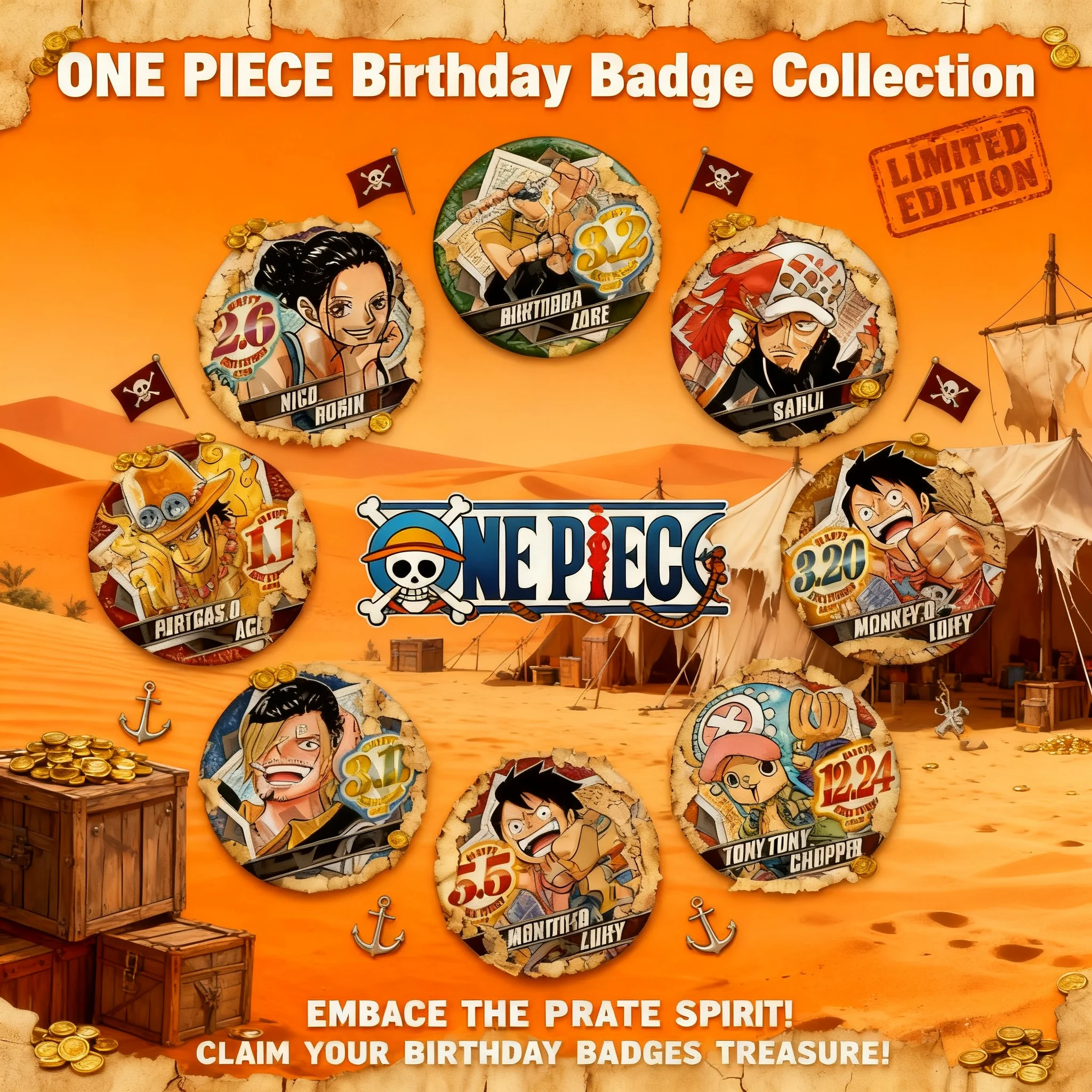 2020 Luffy Zoro Chopper Ace Sabo Anime Birthday Bar Pin Badge One Piece Cosplay Accessories Collection Gift for Fans
2020 Luffy Zoro Chopper Ace Sabo Anime Birthday Bar Pin Badge One Piece Cosplay Accessories Collection Gift for Fans