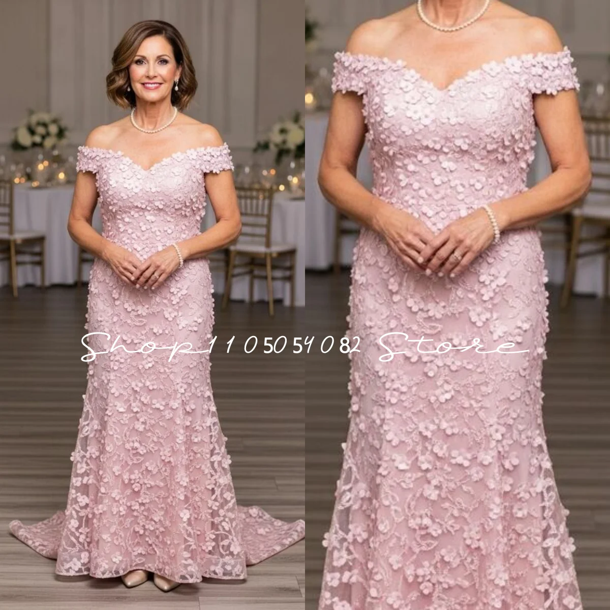 Customized Floral Off-Shoulder Mother-of-the-Bride Dress V-neck Design 3D Embroidery Fishtail Pleats Train wedding dresses bride
Customized Floral Off-Shoulder Mother-of-the-Bride Dress V-neck Design 3D Embroidery Fishtail Pleats Train wedding dresses bride