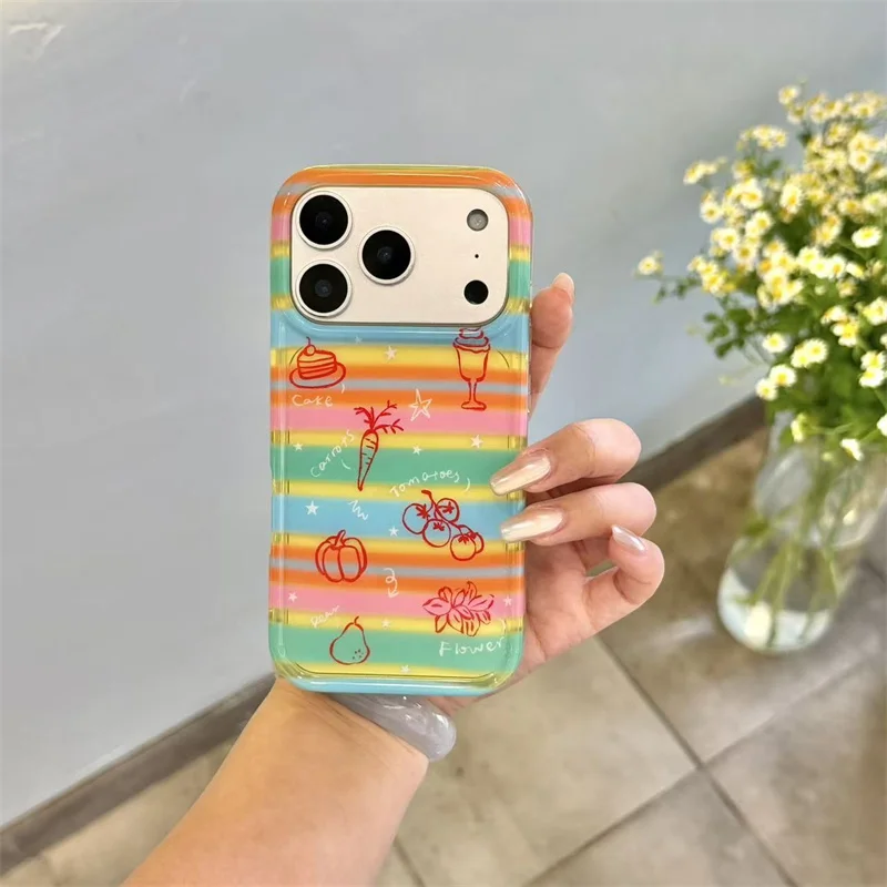 New Fashion iPhone case Colorful Rainbow Stripes Phone Case With Hand-drawn Food Print Shockproof Cover For iPhone 17 16 15 Pro
New Fashion iPhone case Colorful Rainbow Stripes Phone Case With Hand-drawn Food Print Shockproof Cover For iPhone 17 16 15 Pro