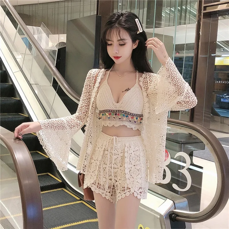 Women's Knitted Three-Piece Swimsuit Slimming Sexy Cover-Up Bikini Gathered Chest Holiday Fairy Style Fashion Set
Women's Knitted Three-Piece Swimsuit Slimming Sexy Cover-Up Bikini Gathered Chest Holiday Fairy Style Fashion Set