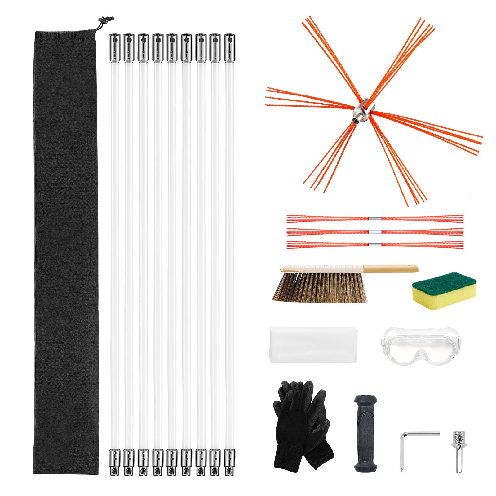 30 ft Extendable Chimney Cleaning Kit with Bristle Replacements & Goggles, Flexible Design for 90° Angles, Suitable for Square a
30 ft Extendable Chimney Cleaning Kit with Bristle Replacements & Goggles, Flexible Design for 90° Angles, Suitable for Square a