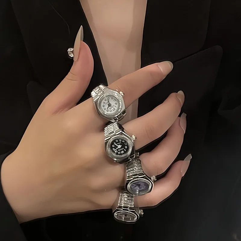 Vintage Punk Finger Watch Mini Elastic Strap Alloy Watches Couple Rings Jewelry Clock Retro Roman Quartz Watch Rings Women Men
Vintage Punk Finger Watch Mini Elastic Strap Alloy Watches Couple Rings Jewelry Clock Retro Roman Quartz Watch Rings Women Men