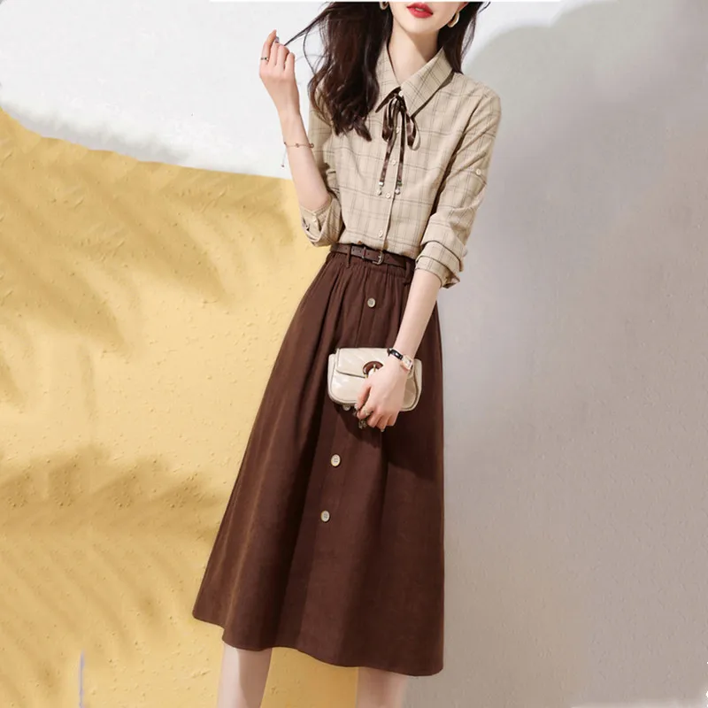 2Pcs Women Skirt Sets 2024 New Spring Autumn Clothes Fashion Turn Collar Blouse Female 2 Pieces Outfits Suits Good Quality
2Pcs Women Skirt Sets 2024 New Spring Autumn Clothes Fashion Turn Collar Blouse Female 2 Pieces Outfits Suits Good Quality