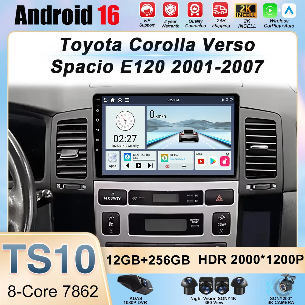 For Toyota Corolla Verso Spacio E120 2001-2007 Autoradio Carplay WIFI Car Radio GPS Navigation Multimedia Video Stereo DSP Audio
For Toyota Corolla Verso Spacio E120 2001-2007 Autoradio Carplay WIFI Car Radio GPS Navigation Multimedia Video Stereo DSP Audio