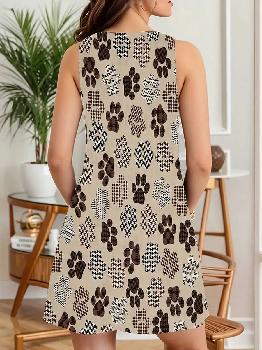 Women Sleeveless Paw Print Pattern Summer Casual Dress
Women Sleeveless Paw Print Pattern Summer Casual Dress