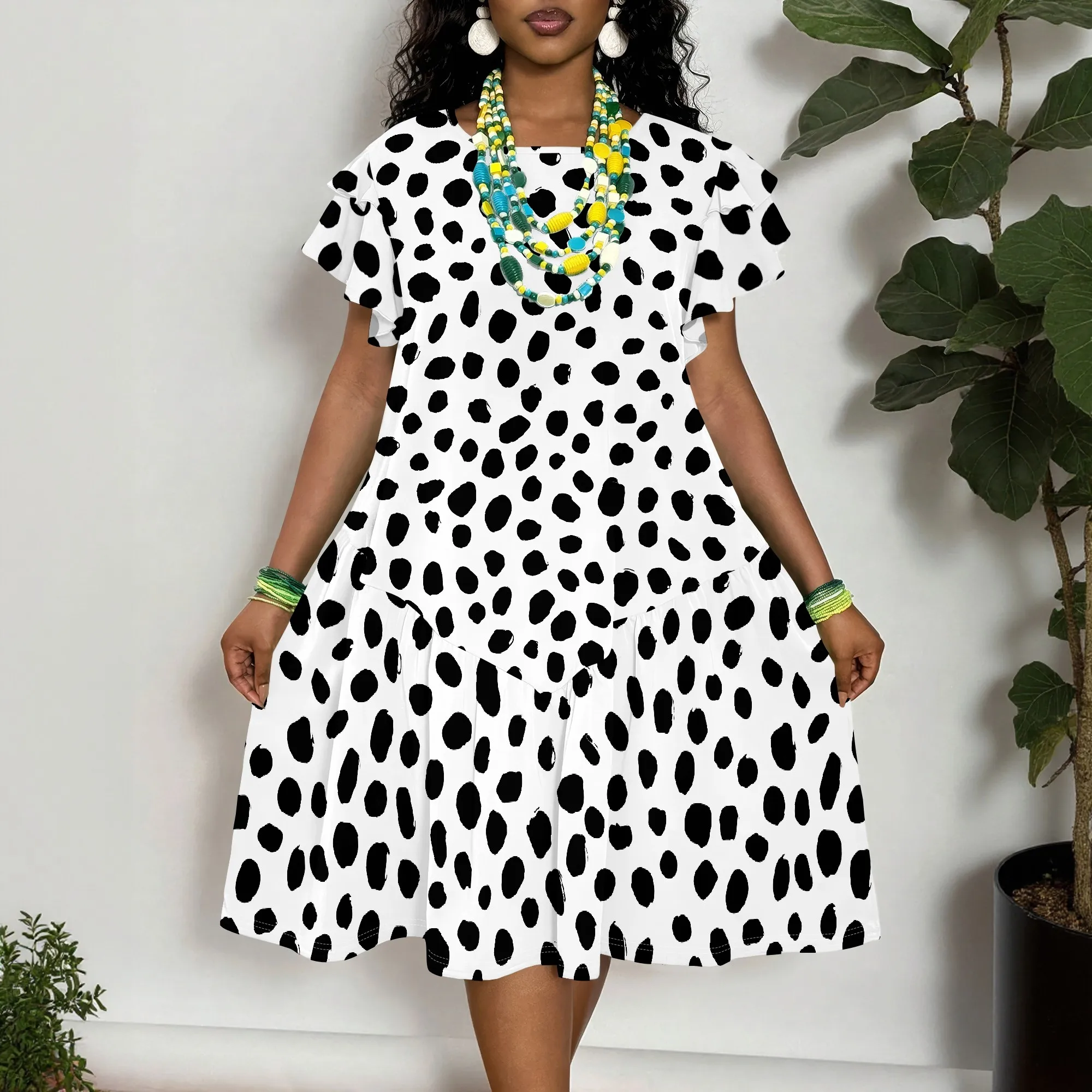 Polka Dot Print Dress, Short Sleeve Casual Dress, Ruffle Hem A-Line Dress, Summer Beach Vacation Wear, XL-6XL
Polka Dot Print Dress, Short Sleeve Casual Dress, Ruffle Hem A-Line Dress, Summer Beach Vacation Wear, XL-6XL