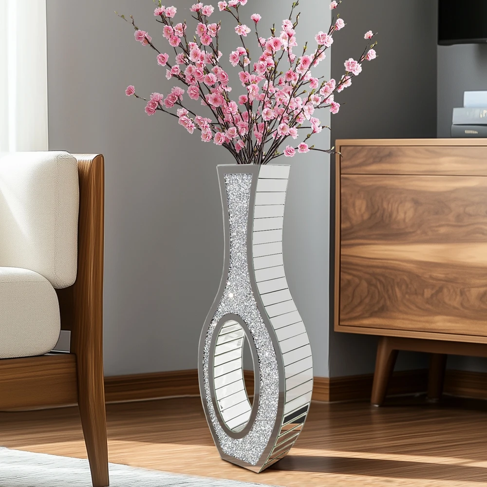Tall Silver Mirrored Vase Decorative Crush Diamond Floor Grass Vase
Tall Silver Mirrored Vase Decorative Crush Diamond Floor Grass Vase