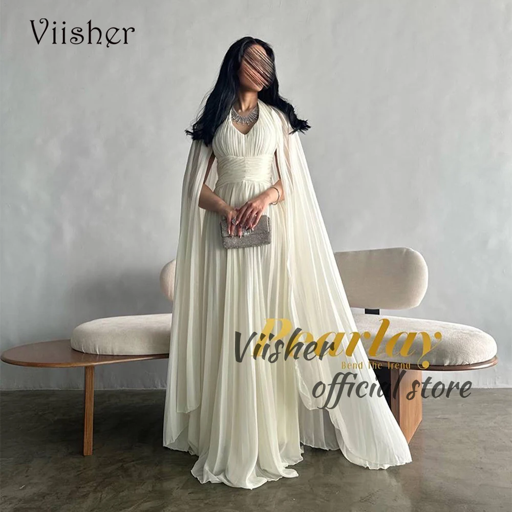 Ivory Chiffon Evening Dresses with Cape V Neck A Line Prom Party Dress Floor Length Arabian Dubai Formal Occasion Gowns
Ivory Chiffon Evening Dresses with Cape V Neck A Line Prom Party Dress Floor Length Arabian Dubai Formal Occasion Gowns