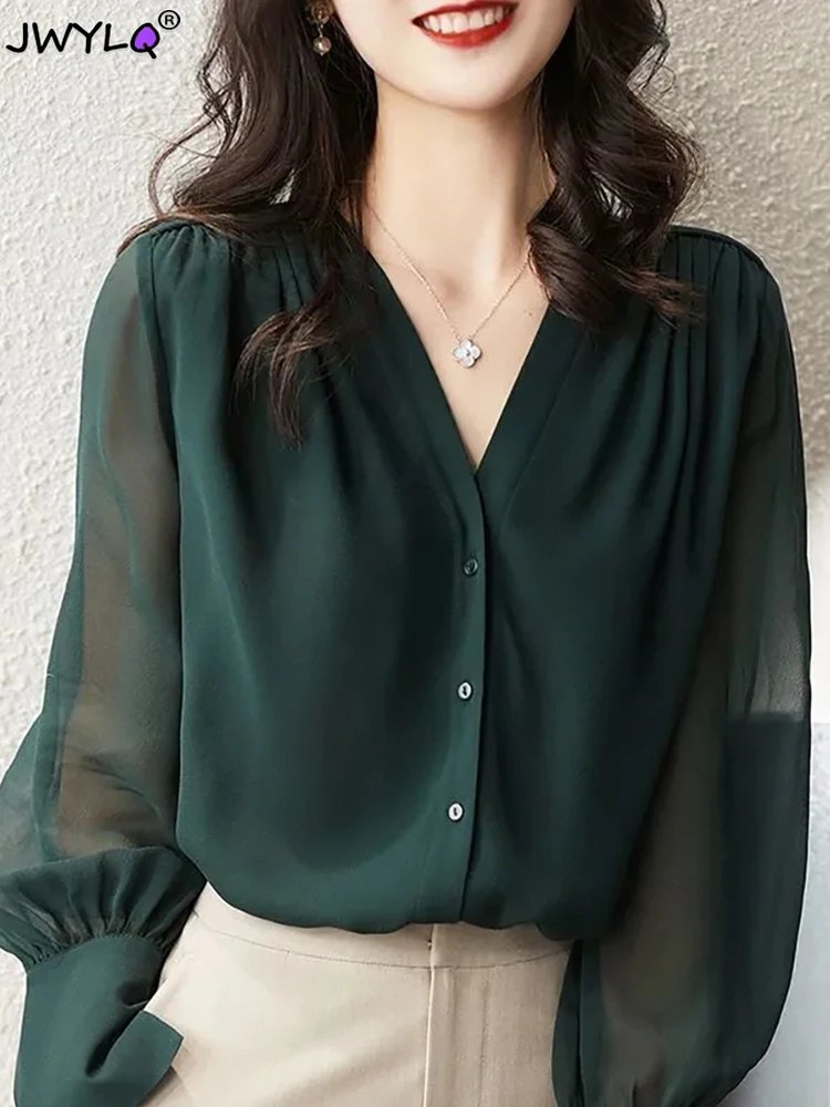 Elegant Summer Gauze Long Sleeve Solid Color Button V-neck Blouses Straight Loose Chiffon Thin Comfortable Women's Clothing 2023
Elegant Summer Gauze Long Sleeve Solid Color Button V-neck Blouses Straight Loose Chiffon Thin Comfortable Women's Clothing 2023