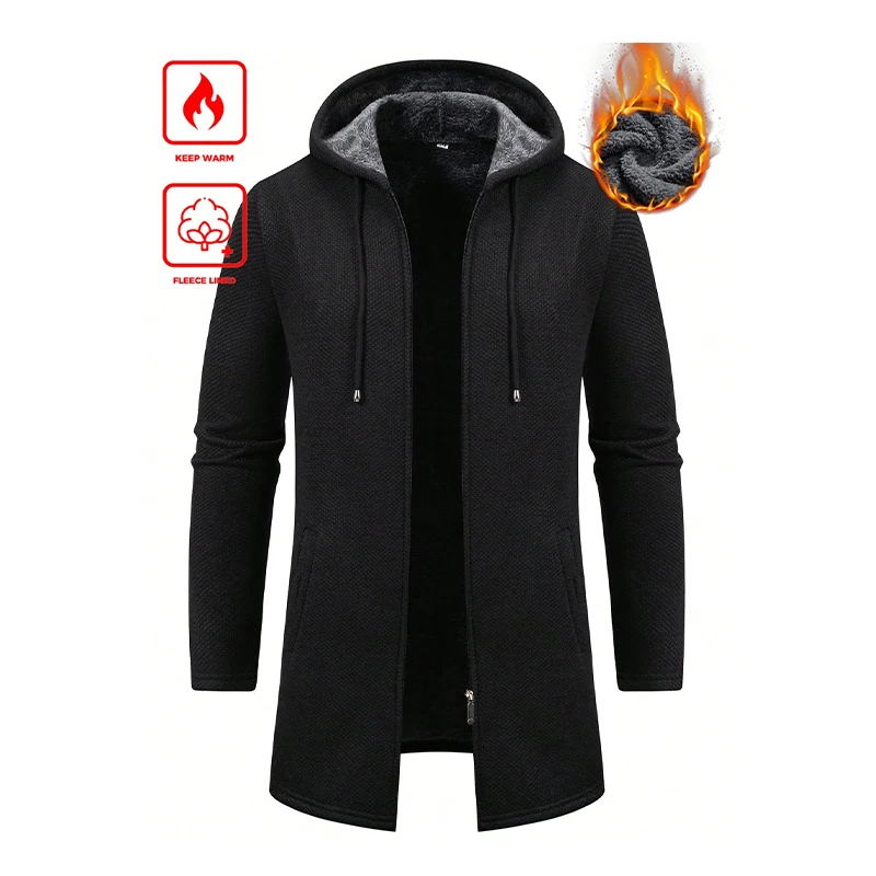 Mens Long Knit Cardigan Autumn Winter Sweaters Fleece Lining Hooded Trench Coat Solid Color Men's Fashion Mid-Length Knit Jacket
Mens Long Knit Cardigan Autumn Winter Sweaters Fleece Lining Hooded Trench Coat Solid Color Men's Fashion Mid-Length Knit Jacket