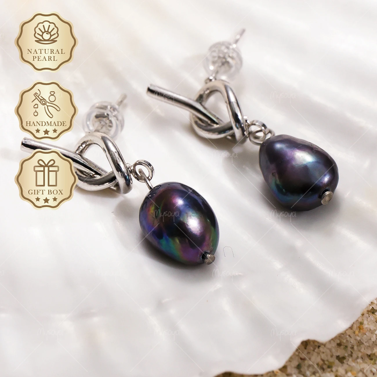 MYSOYA Black Baroque Freshwater Pearl Stud Earrings 9-10mm Knot Design, Gift Box, Birthday & Mother's Day Jewelry S390
MYSOYA Black Baroque Freshwater Pearl Stud Earrings 9-10mm Knot Design, Gift Box, Birthday & Mother's Day Jewelry S390