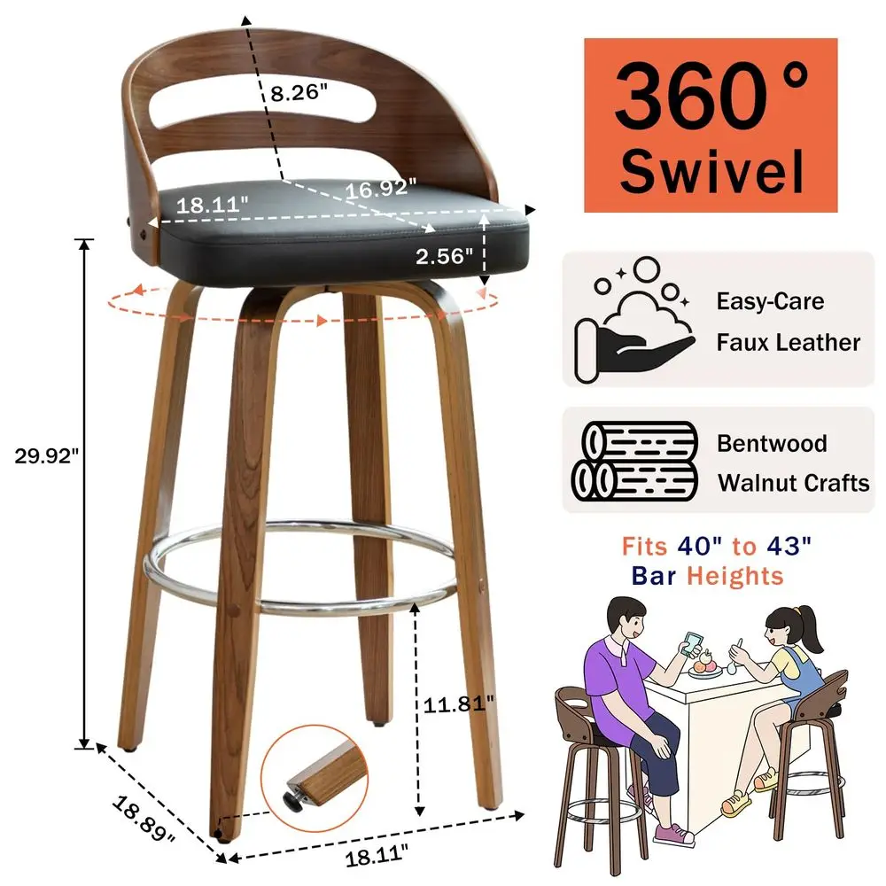 Stools Set of 2, Swivel Bar Stools with Walnut Craftsmanship, Bentwood Curved Back, Upholstered Faux Leather, Soft Cushion Seat
Stools Set of 2, Swivel Bar Stools with Walnut Craftsmanship, Bentwood Curved Back, Upholstered Faux Leather, Soft Cushion Seat