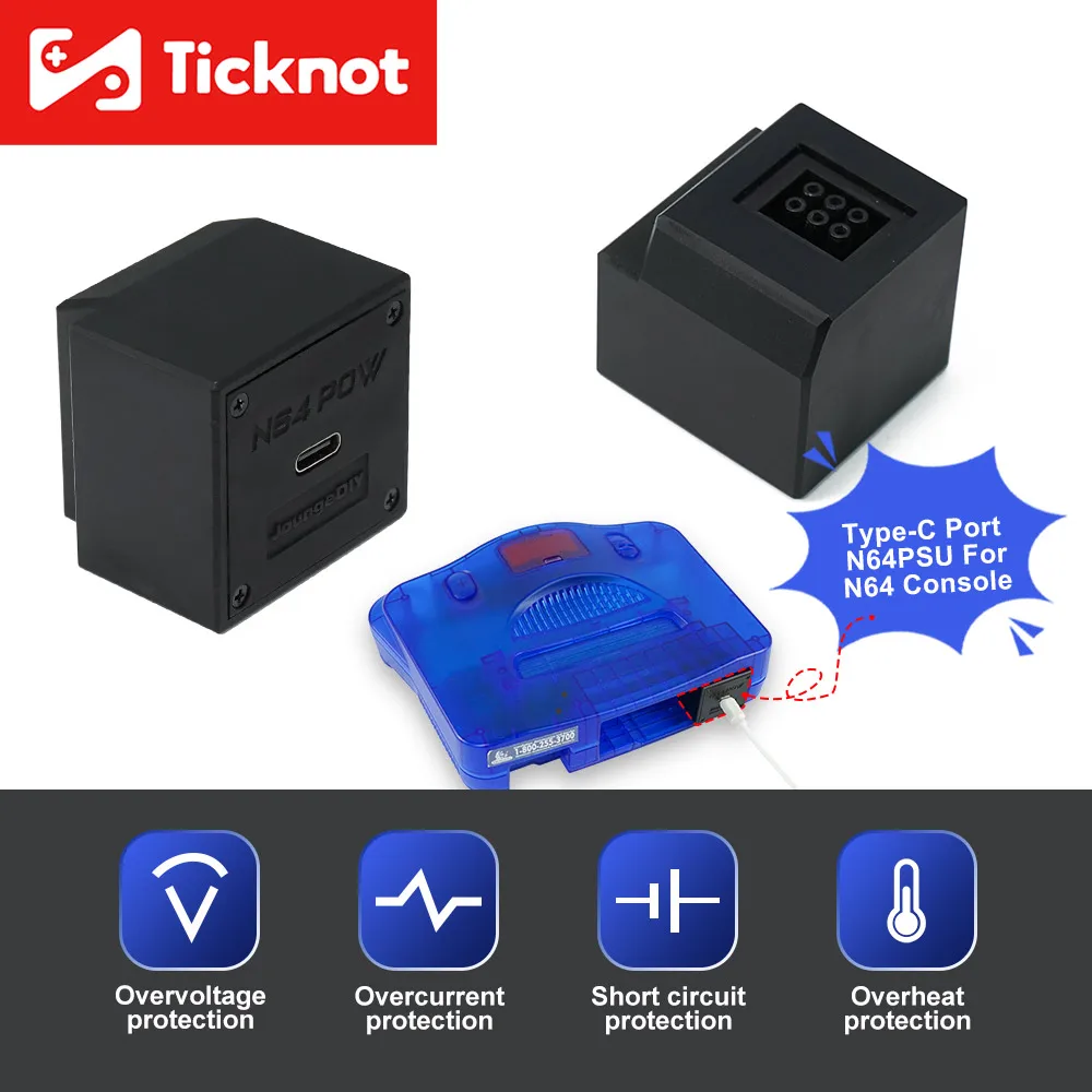 TicKnot 15V/3A Replacement Type C PSU Mod For Nintendo 64 PSU Power Supply Board For N64 Game Console
TicKnot 15V/3A Replacement Type C PSU Mod For Nintendo 64 PSU Power Supply Board For N64 Game Console