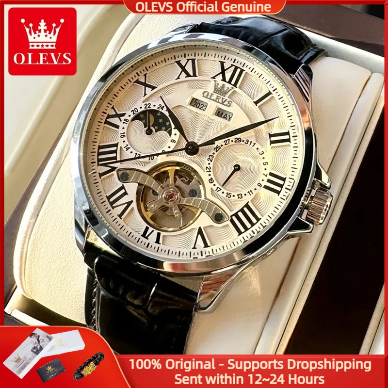 OLEVS 7013 Men Automatic Watch Luxury Waterproof 24-hour Moonphase Watch Hollow Out Flywheel Roman Business Men Mechanical Watch
OLEVS 7013 Men Automatic Watch Luxury Waterproof 24-hour Moonphase Watch Hollow Out Flywheel Roman Business Men Mechanical Watch