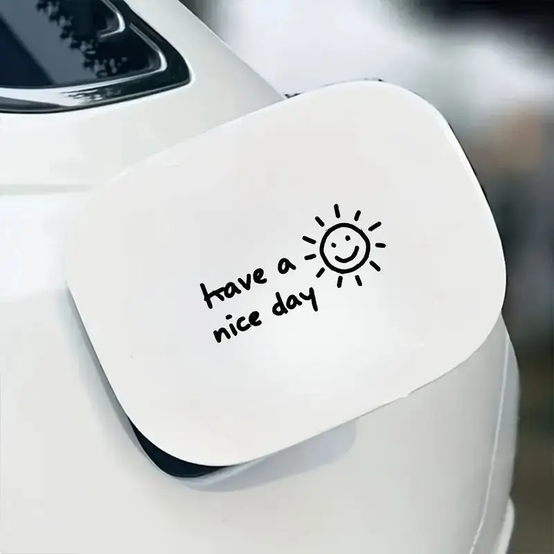 1 шт., милая наклейка «have a nice day» и улыбка от солнца-декор для крышки бензобака автомобиля, самоклеящаяся водонепроницаемая декоративная наклейка
1 шт., милая наклейка «have a nice day» и улыбка от солнца-декор для крышки бензобака автомобиля, самоклеящаяся водонепроницаемая декоративная наклейка