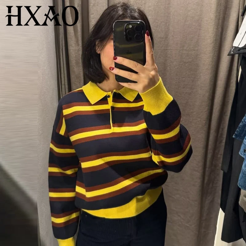 HXAO Women's Sweater Striped Knit Pullovers Autumn Winter Crop Oversized Knitwear Women's Long Sleeve Top Korean Popular Jumper
HXAO Women's Sweater Striped Knit Pullovers Autumn Winter Crop Oversized Knitwear Women's Long Sleeve Top Korean Popular Jumper