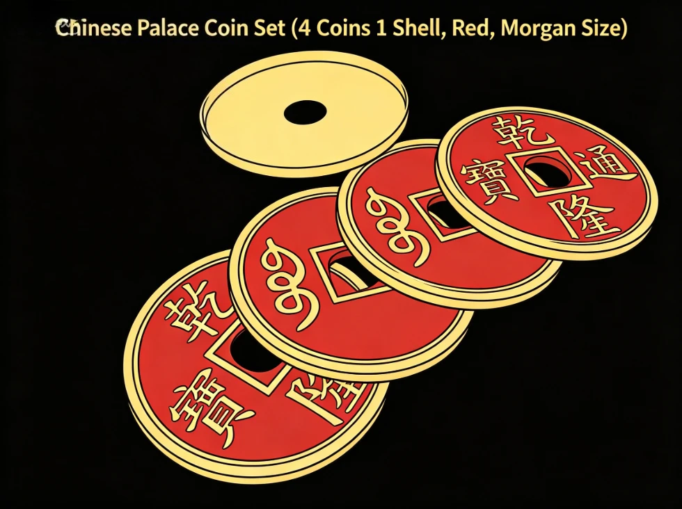 3 Fly Illusions Chinese Palace Coin Set (4 Coins 1 Shell, Red, Morgan Size) Close Up Magic Tricks Classic Magie Magician Props
3 Fly Illusions Chinese Palace Coin Set (4 Coins 1 Shell, Red, Morgan Size) Close Up Magic Tricks Classic Magie Magician Props