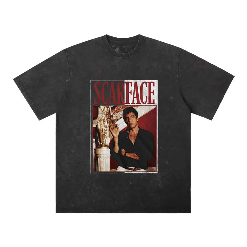 Wash Vintage Scarface Movie Al Pacino As Tony Montana Graphic T Shirts Fashion Washed Oversized Short Sleeve T-shirt Men Women
Wash Vintage Scarface Movie Al Pacino As Tony Montana Graphic T Shirts Fashion Washed Oversized Short Sleeve T-shirt Men Women