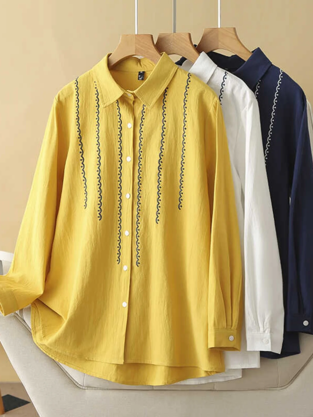plus Size Women's Long Sleeve Embroidered Loose Fit Shirt Design Sensation Slimming Lines Korean Style Cotton Top
plus Size Women's Long Sleeve Embroidered Loose Fit Shirt Design Sensation Slimming Lines Korean Style Cotton Top