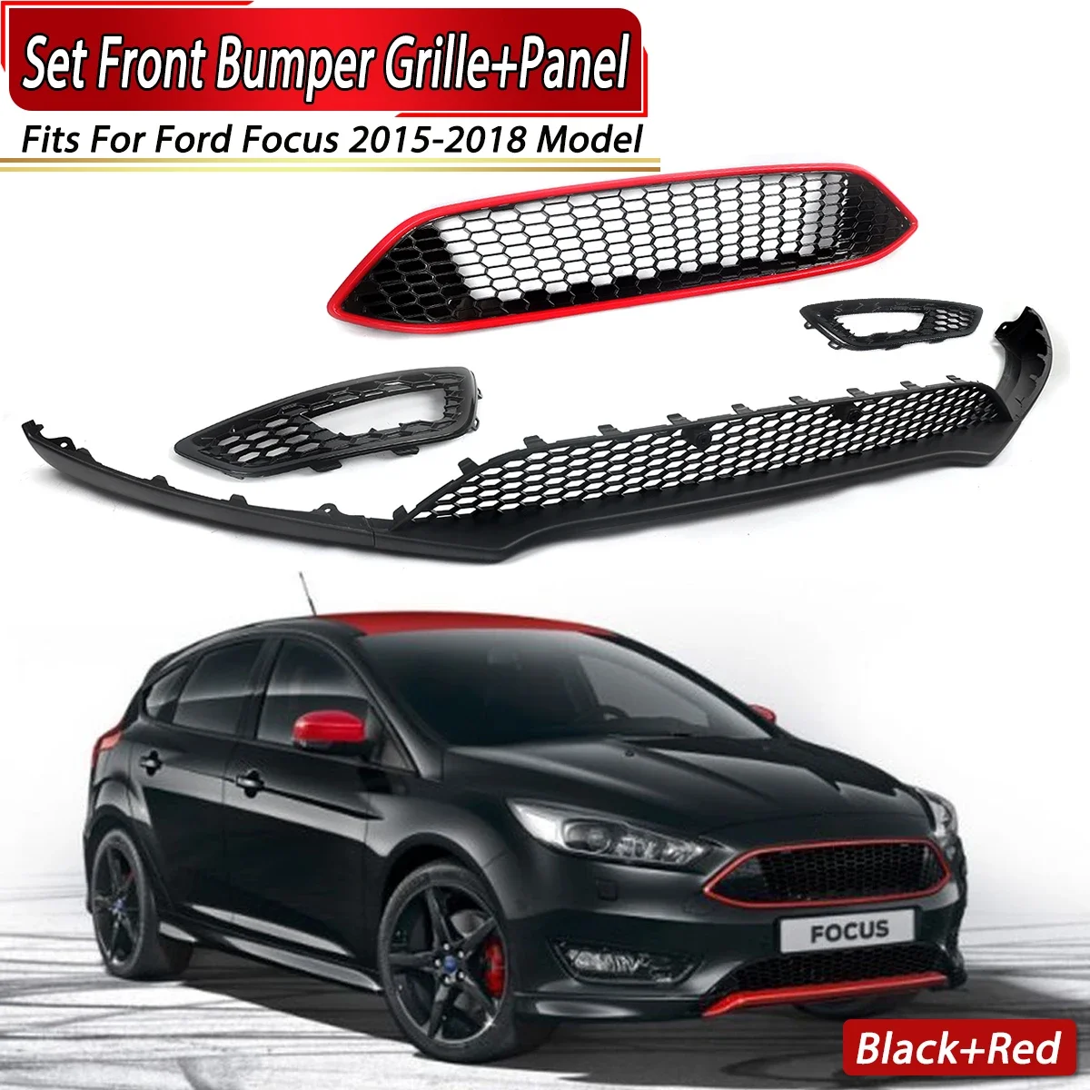 Set Front Bumper Grille +Valance Panel +Fog Light Cover For Ford Focus 2015-2018
Set Front Bumper Grille +Valance Panel +Fog Light Cover For Ford Focus 2015-2018