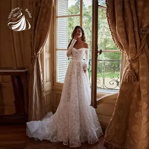 VeraNova robes de mariée exquises dentelle brillante Appliques chérie cou robe de mariée épaules dénudées robes pour mariée personnalisée