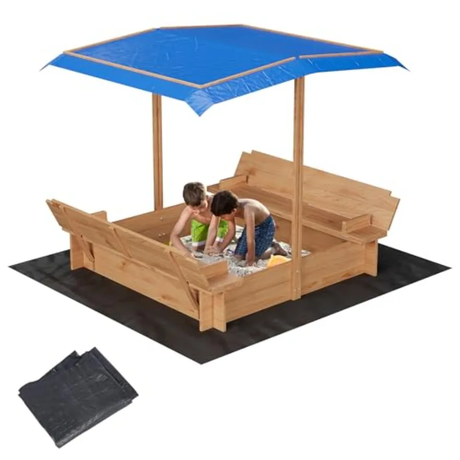 Outdoor kids sand box for backyard garden, solid fir wood, natural wood color, with adjustable canopy and 2 foldable bench seat
Outdoor kids sand box for backyard garden, solid fir wood, natural wood color, with adjustable canopy and 2 foldable bench seat