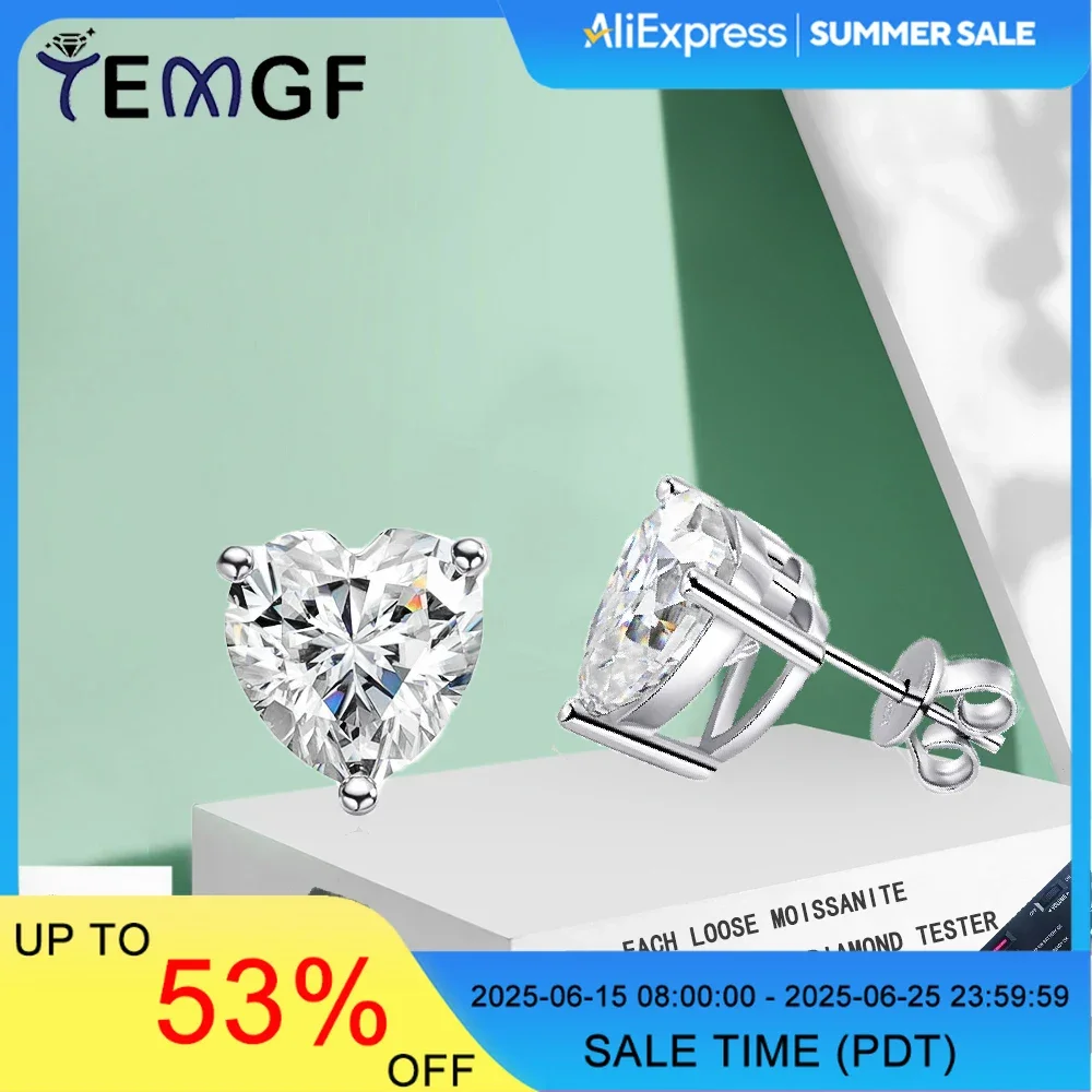 TEMGF Moissanite Ear Studs 6.5/8/10mm Heart Cut S925 Silver Earrings for Women Fashion Sparkling Fine Jewelry Date Love Gift
TEMGF Moissanite Ear Studs 6.5/8/10mm Heart Cut S925 Silver Earrings for Women Fashion Sparkling Fine Jewelry Date Love Gift